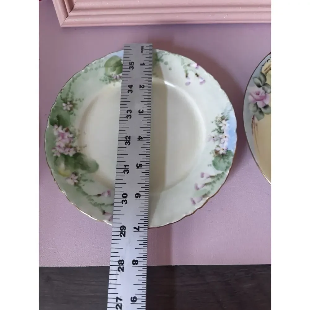 4 Vintage Blue Pink Yellow Mismatched Plate Wall Collage Display Floral Cottage